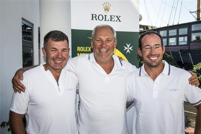 Hi FIDELITY (RSA) - L to R Michael Joubert (Co-skipper), Eddie De Villiers (Owner), Mark Sadler (Co-skipper). ©  Rolex/ Kurt Arrigo http://www.regattanews.com